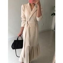 예복원피스 아나운서 봄/가을 여성용 한국 패션 솔리드 정장 드레스 더블 단추 긴 소매 조끼 우아한 오피