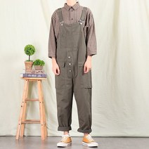 루즈형 캐주얼 팬츠 착용 작업복 백팩 팬츠 육군 그린 멜빵