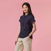 [JAJU/자주] 여 프렌치 리넨 카라 반팔 티셔츠_네이비