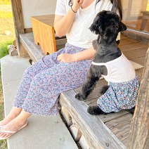 [촌캉스커플룩] 강아지몸빼 올인원 냉장고바지 강아지커플룩 몸빼바지, 강아지용 할매 몸빼 올인원, 네이비