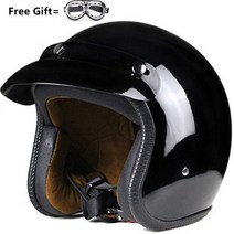 스키헬멧 오픈 페이스 바이크 오토바이 헬멧 빈티지 Kask Motocycle Capacete 크롬 슬리버 레트로 Casque 미러 파일럿 제트 모토 3/4 하프 Casco, [02] M, [02] gloss black