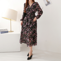 블루종 플라워 쉬폰 스트링 원피스_B2302OP034A