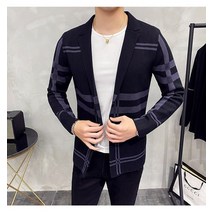 런던 플랏 가르송 니트 남성 스웨터 재킷 남성 패션 슬림 스트라이프 긴 정장 울