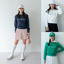캐치버디 컨트리클럽 반집업 배색 여성골프웨어 카라맨투맨 데일리 연습장룩
