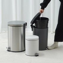 양철쓰레기통 종량제 쓰레기통 페달 화장실 스텐 휴지통 5L, 무광 그레이