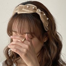 키메라제이 레이스하트진주 리본 머리띠 헤어밴드 2color