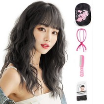 가발위드 긴머리 웨이브 히피펌 탑텐 통가발1개 +가발걸이1개+가발전용빗1개+가발망1개 세트상품, 네추럴블랙, 1세트