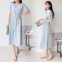 chicme 시크미 여성 여름 데일리 마 린넨 허리밴딩 롱원피스