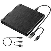 외부 CD DVD 드라이브 USB 3.0 및 USB C 포트 휴대용 CD DVD +/- RW CD 드라이브 노트북 슬림 DVD/CD-ROM 버너 라이터 재작성기 노트북 데스크탑 Windows/Mac OS/Linux와 호환 가능 -10992, 검은색