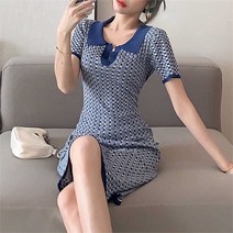 여성 카라넥 패턴 데일리 원피스 여름 하객룩 패션