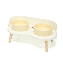 강아지 밥그릇 고양이 애견 식탁 식기 도자기 세라믹 물그릇 높이 수반 2구, 버터 옐로우, 다리높이7cm