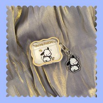 시크한 에어팟 호환 반투명케이스+아크릴키링 세트 포차코 puppy Airpods 1 & 2 &3& Pro 호환 우아한 보호 커버 선물, 옐로우, 프로