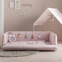 [쁘띠베이비] 토이 알로스케어 핑크 범퍼침대 XL(스마트프레임+탑커버), 프레임:그레이 / 탑커버:반달그린