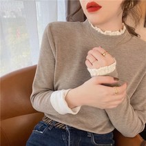덕모 반터틀넥 기모 두툼한 긴팔 카디건녀 2022 가을겨울 한판 레이스 패치 저고리 조수