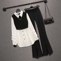 SHENGBO여성 투피스 수트 셋업 빅사이즈 정장 강사룩 데이트 오피스 직장인 하객룩+QDR124