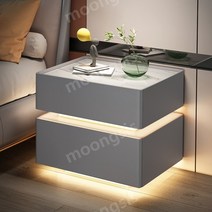 뭉시크 스마트테이블 충전 사이드 협탁 거실 보조 침대, 50x40x61cm, 그레이 더블수납 센서조명 무선충전