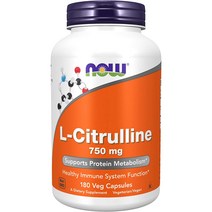 NOW 보충제 L-시트룰린 750mg 단백질 대사 지원* 아미노산 식물성 캡슐 180정, 1개