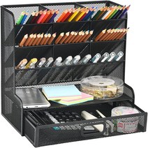 anando 다기능 펜 홀더 데스크 연필꽃이 정리함, 10칸 서랍 블랙