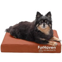 Furhaven 개와 고양이를 위한 반려동물 침대 방수 실내 실외 로고 프린트 옥스포드 매트리스 계란 상자 정형외과 강아지 탈착식 커버 체스트넛 스몰 미국직송