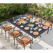 고기 불판 테이블 의자 세트 테라스 마당 바베큐 그릴, 윈저체어6개+150x90CM(패키지3)