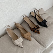BLA-1003 여성슬링백 호피 왕리본 굽5cm 구두 225-250