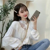 패션 봄 여성 스위트 블라우스 및 셔츠 Snidel 레이스 탑스 빈티지 스탠드 칼라 11335