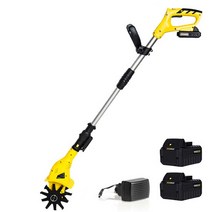 소형 대형 무선 전동식 텃밭 관리기 밭가는기계 밭갈이 로터리 전기 풀제거 흙갈이 농업용 경작기 밭관리기 농기구 포터블 경운기 잡초 제거기, 2중날 5.2AH 배터리 2개+급속 충전기, 1세트