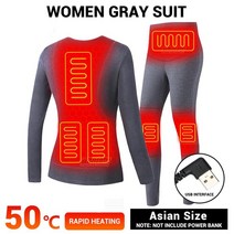 스노우보드엣징 Underwear Heated Winter Women39s Thermal Jacket USB Electric Heating Men Vest Ski Suit Cloth, [12] Suit GY Women