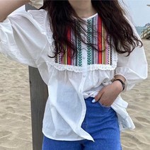 [파스텔]달라보엠에스닉블라우스 블라우스 면블라우스 벌룬티 벌룬블라우스 벌룬셔츠 셔츠
