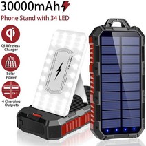 30000MAH 태양 보조베터리 빠른 QI 무선 충전기 XIAOMI 삼성 외부 배터리 POVERBANK LED 손전등, Black
