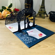 10 개/몫 3D 팝업 흰색 결혼식 초대 카드 삼중 접힌 레이저 컷 포켓 신부 및 신랑 인사말 IC144, [03] Whole set, [03] Navy blue