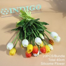 PCS 꽃 실리콘 노란색 튤립 꽃다발 리얼 터치 칼라 홈 부활절 선물 인공 결혼식-인디고, [01] pcs Poly Bag, [27]  piece per bunch