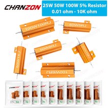 가변 저항2개 25W 50W 100W 알루미늄 고출력 금속 케이스 권선 고정 저항기 0.01 - 10K 옴 더미로드 와이어, 44 100W 100R