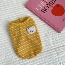 [몽몽]강아지 스트라이프 아기곰 티셔츠, 옐로우