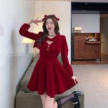 여자 레드 원피스 숏 크롭 자켓 세트 크리스마스 파티 행사