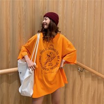WZC 봄 여름 여성 반팔 티셔츠 라운드 프린팅티 박스 롱티 상의 캐주얼 빅사이즈 M~4XL 3컬러