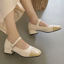 따봉오빠 4cm 여성 세련된 배색 오피스 메리제인 단화 베이지(DB175)