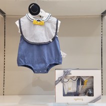 [아가방]논현점* 여름에는 귀여운 슈트가 쵝오!! 턱받이 슈트 헤어밴드 3종세트/간편하게 입기좋은 바디수트/선물포장