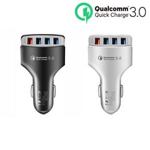 퀵차지 QC3.0 4포트 7A 고속충전 USB 차량용 시거잭 충전기 12-32V, 화이트