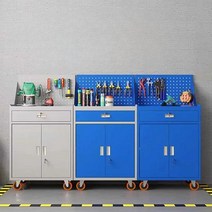 공구 걸이함 캐비닛 연장 보관 공구대 멀티 이동식, 두 개의 양동이 도구 캐비닛 파란색과 흰색