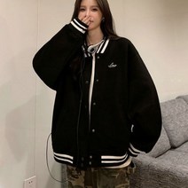 라운드자켓 린넨 봄자켓 노카라 라운드 넥 줄무늬 가디건 대형 단색 야구 유니폼 봄 레저 재킷