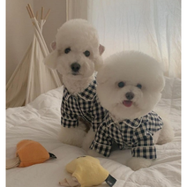 롤업 파자마 체크 강아지 잠옷 / 데일리 실내복 봄 가을 강아지커플룩, 네이비