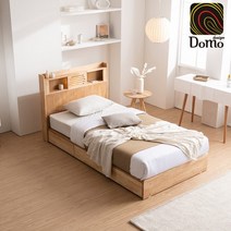 [도모디자인] 루소 LED 서랍형 고무나무 원목 슈퍼싱글 침대 이태리 메모리폼 매트리스, 내추럴