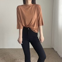 에이치스 여성 국산 깔끔하게 입기 좋은 무지 기본 반목 폴라 텐셀 스판 7부 폴라티