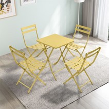 티테이블 야외 2인 라이프타임 가든 카페 디자인 세트, 옐로우 55*55CM 사각테이블+4의자 접이식