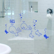 큐데코 셀프인테리어 포인트스티커, 고래가족-2 - 블루(파랑)