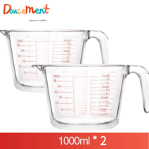 Doucement 오리지날 눈금 계량컵 손잡이형 파이렉스계량컵, 2개, 1000ml