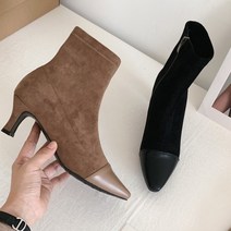 코코 양세무 투톤 스판 앵클부츠6cm 톤온톤 양가죽 스웨이드 옆지퍼 미들힐 삭스부츠