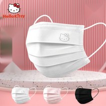 헬로키티마스크 헬로우키티 캐릭터 대형 화이트 블랙 핑크 흰색 성인용 덴탈 마스크, 1, 블랙(30개입)-재고없음