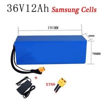 전기자전거 이바이크 전동스쿠터 보조 호환 배터리 18650 48V 20AH 전자 자전거 배터리 36V 15AH 삼성 리튬 셀 전기 스쿠터 팩 모터 546V 2A 충전기, 36V12AH Samsung